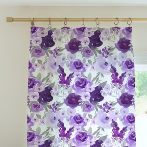 Purple Floral Girl Room Curtains, Elephant Nursery Decor, Girl Nursery Decor, Blackout Curtain Panels, Sheer Curtain Panels, Floral, Girl