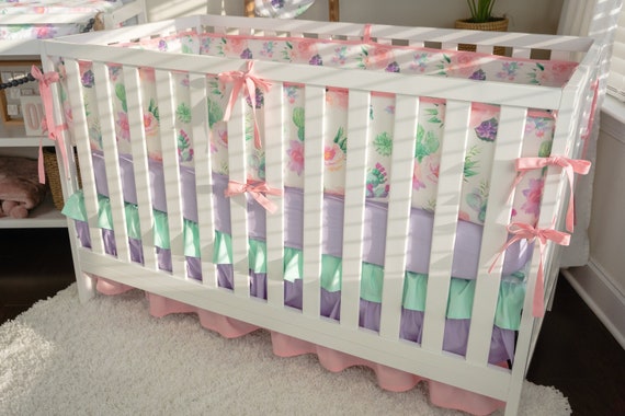 Crib Bumper Pads Baby Girls Boys Crib Liner One Piece Detachable Breathable Crib Fence Cloth for Standard Toddler Bed 