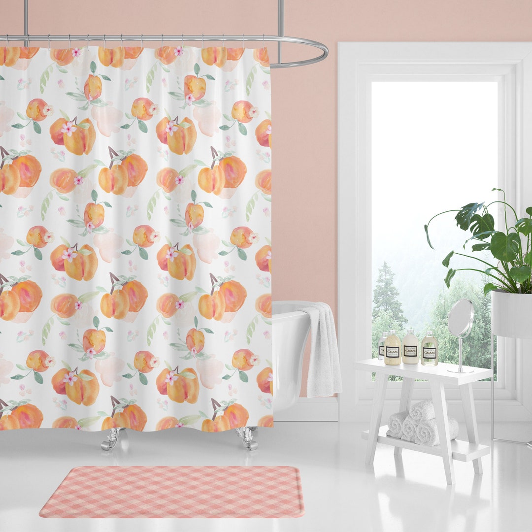 Peaches Shower Curtain, Peach Bathroom Decor, Peach Shower