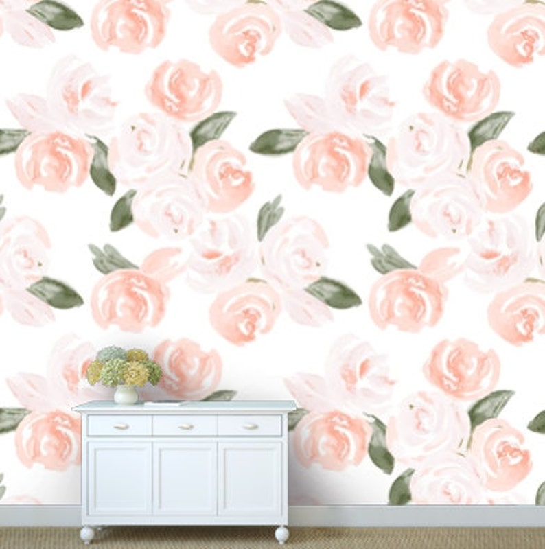 Removable Wallpaper Floral Wallpaper Blush Pink Girl Etsy Australia