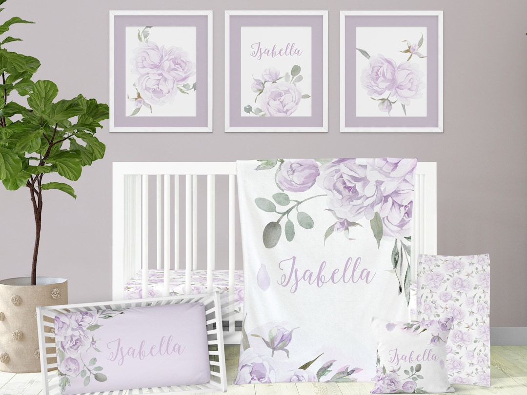 Purple Floral Crib Bedding Set, Girl Nursery Decor, Lavender, Lilac