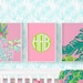 Monogram Nursery Wall Art, Preppy Girl Nursery, Tropical, Beach, Pineapple, Palm Leaf, Pink and Lime, Lilly Inspired, Palm Wallpaper, Crib
