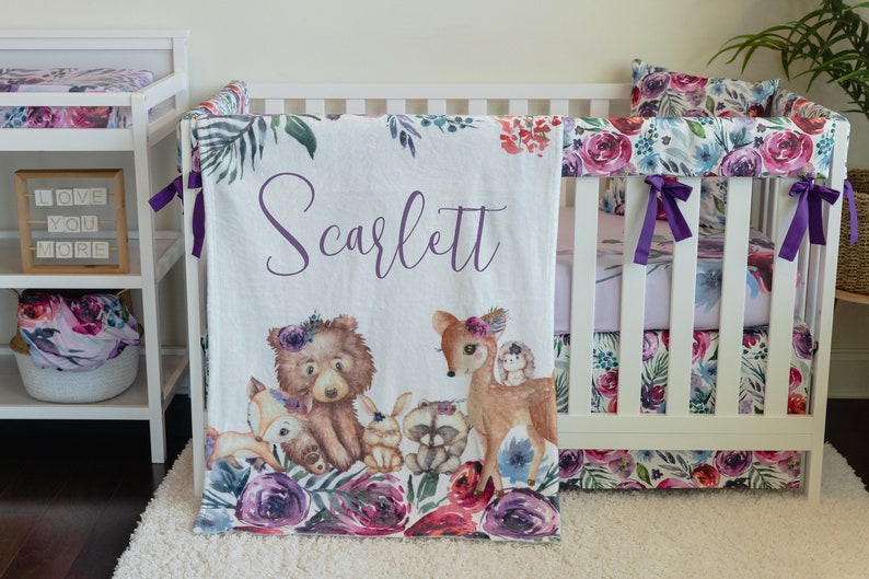 Baby Girl Woodland Nursery Set Floral Crib Bedding Etsy