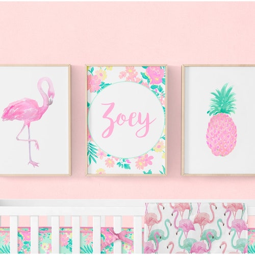 Flamingo Wall Art Pineapple Printable Flamingo Nursery Art - Etsy