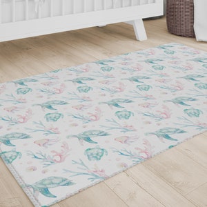 Süßer Meeresschildkröten-Teppich, Babyteppich, Babyteppich, Kleinkind, Babyzimmer, Neutral, Gender Neutral, Ozean, Wasserteppich, Meeresschildkröten