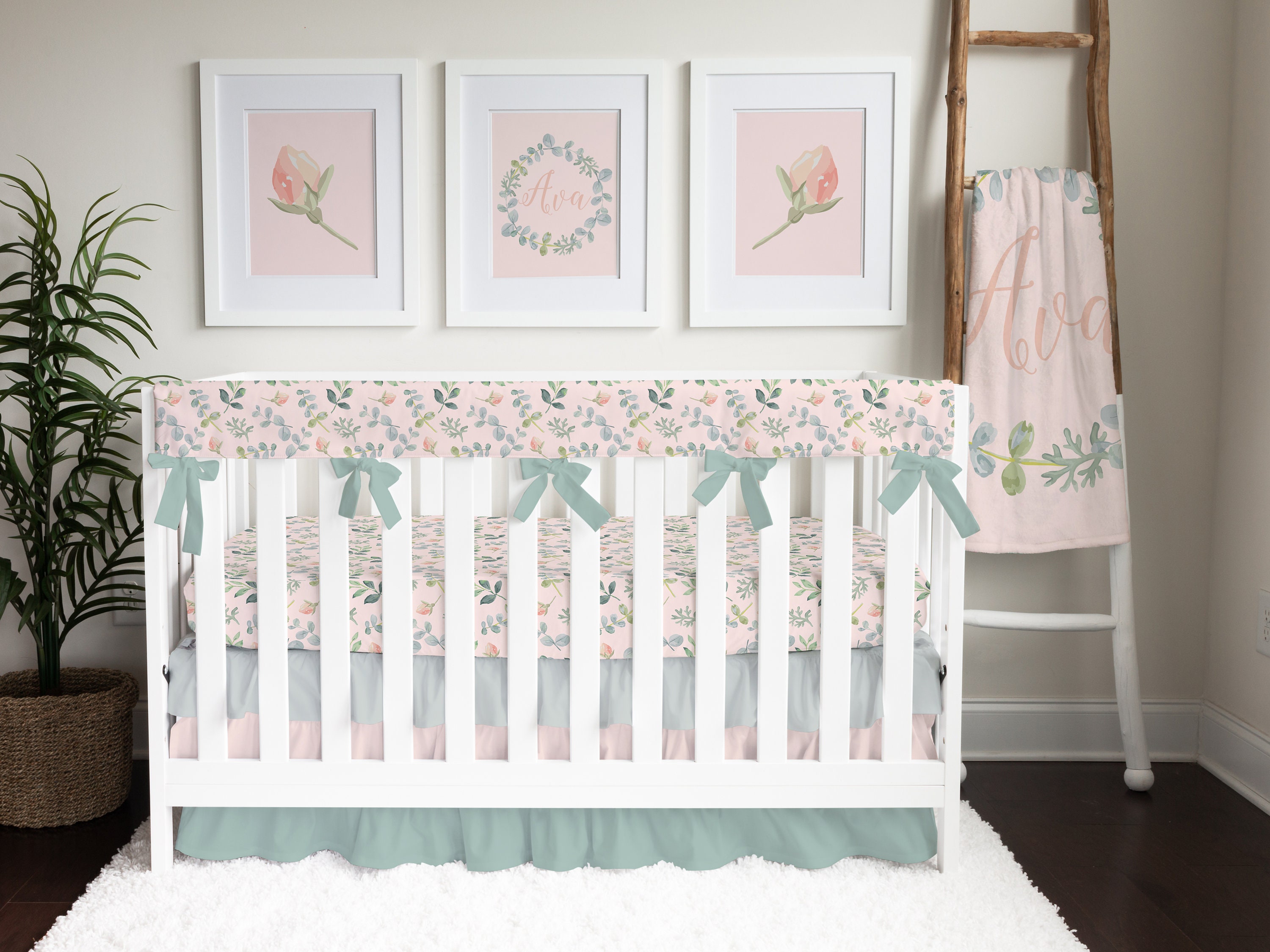 greenery crib bedding