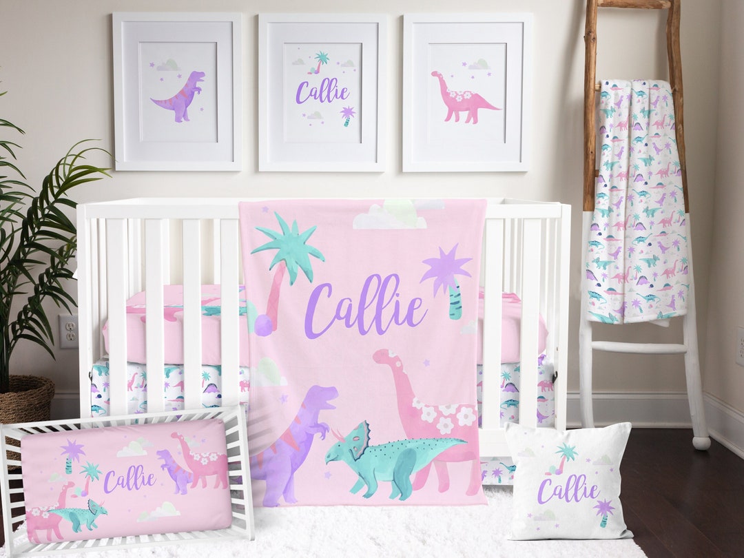 Baby Girl Crib Bedding Pink Dinosaur Nursery Purple Dino Baby Blanket Personalize Crib Sheet Girl Shower Gift Nursery Pillow Etsy Canada