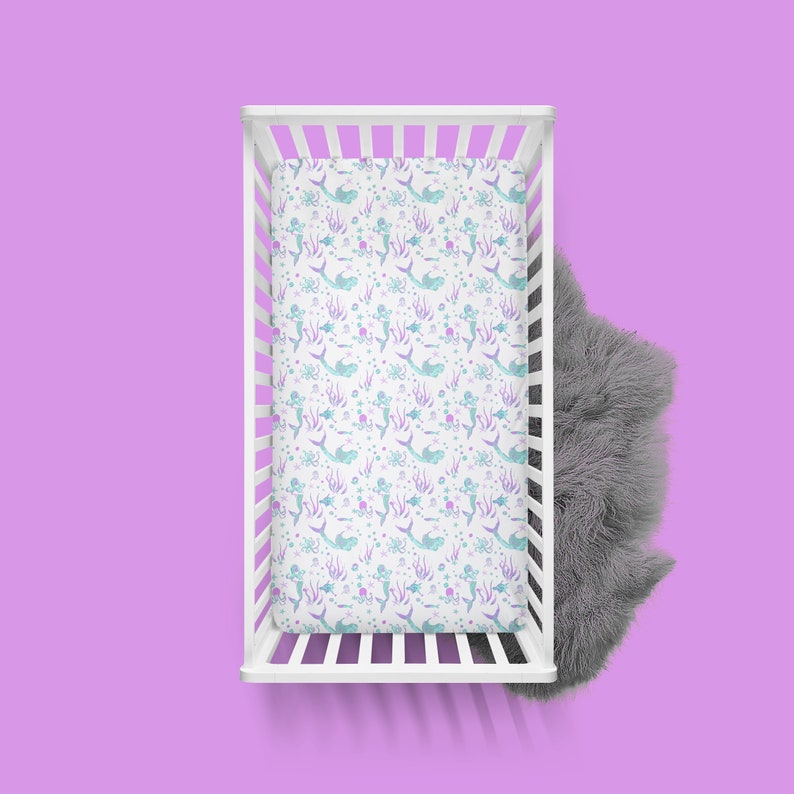 Mermaid Crib Bedding Girl Nursery Decor Fitted Crib Sheet Etsy