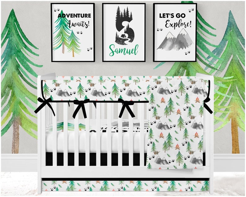 Baby Boy Crib Sheet Adventure Crib Bedding Green Forest Baby Etsy