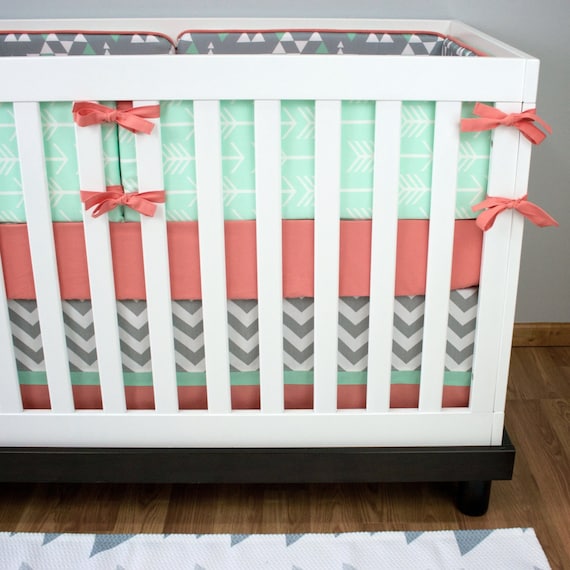 Girl Crib Bedding Mint and Coral Arrow Baby Bedding Girl Etsy