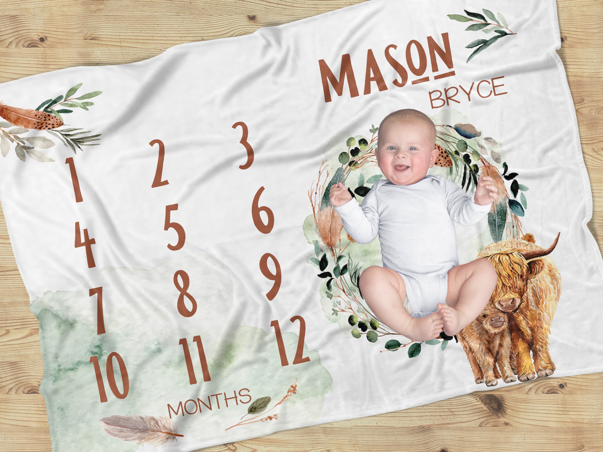 Highland Cow Milestone Blanket for Baby Boy Months Personalized With Name Western Cow Nursery Newborn Photo Prop Boy Crib Bedding Set Etsy