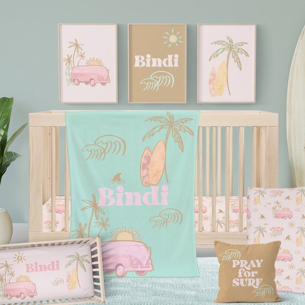 Boho Surfer Baby Girl Crib Bedding Set for your Ocean Baby Girl Nursery