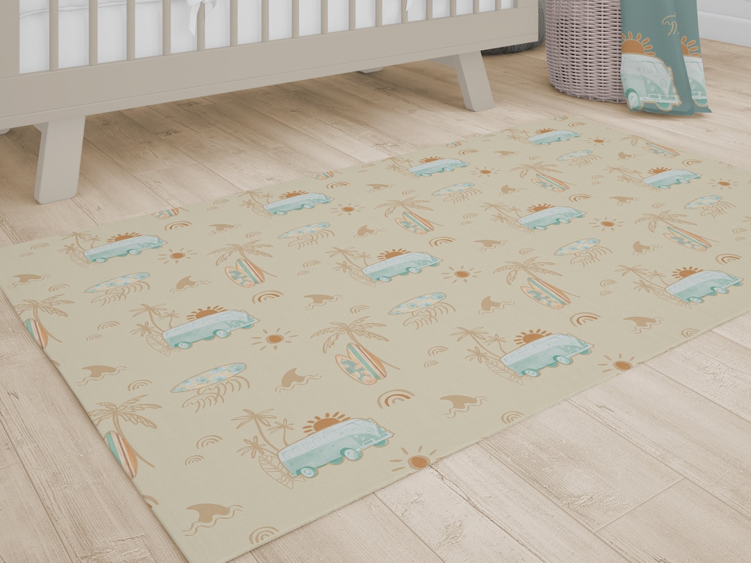 Surfer Nursery Rug, Boho Baby Boy Nursery Decor, Toddler Boy Room, Kids