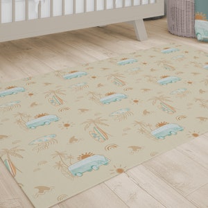 Surfer Nursery Rug: Boho Coastal Baby Boy Room Decor