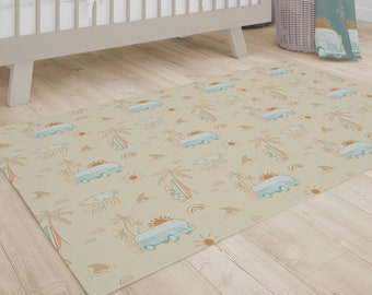 Surfer Nursery Rug: Boho Coastal Baby Boy Room Decor