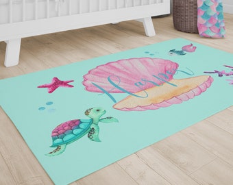 Ocean Girl Area Rug, Ocean Room Decor, Seashell, Toddler Girls Room, Nursery Rug, Personalized Rug, Coastal Inspired, Baby Girl, Rug