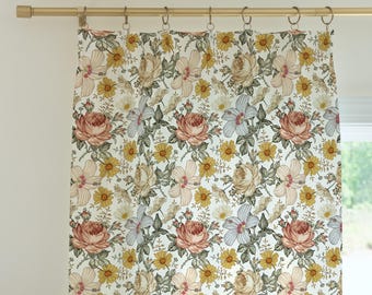 Mörkläggningsgardiner med vintagemotiv och blommönster: Jordfärger, anpassad längd