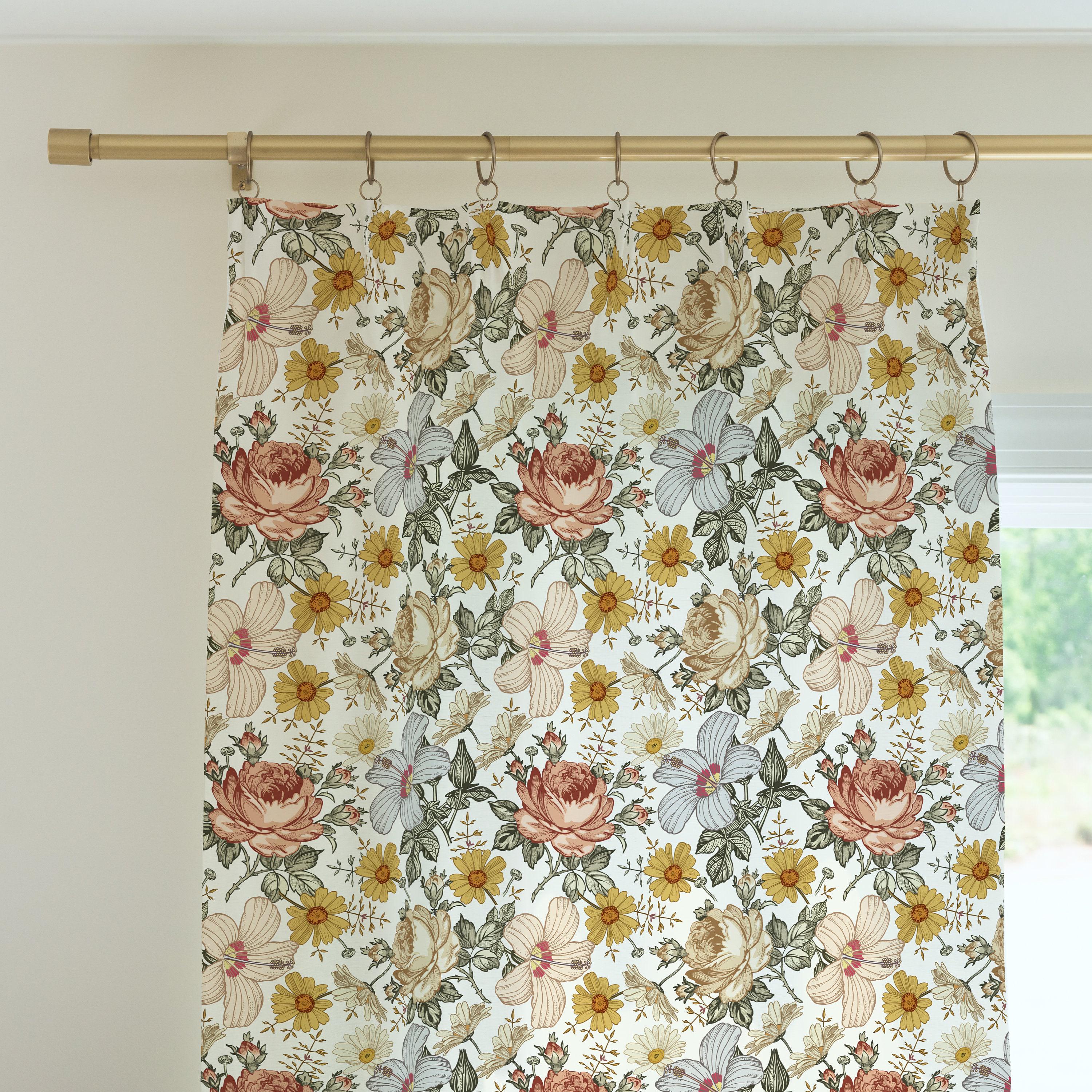 Vintage Floral Blackout Curtains Earth Tones, Custom Length