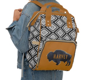 Personalized Baby Diaper Bag, Backpack, Baby Boy Nursery Decor, Buffalo Baby Boy Shower Gift, Western Nursery, Crib Bedding, Tribal Nursery