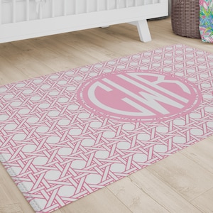Monogrammed Nursery Rug: Pink Trellis, Preppy Baby Girl Decor image 1
