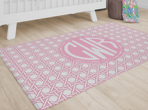 Monogrammed Nursery Rug: Pink Trellis, Preppy Baby Girl Decor