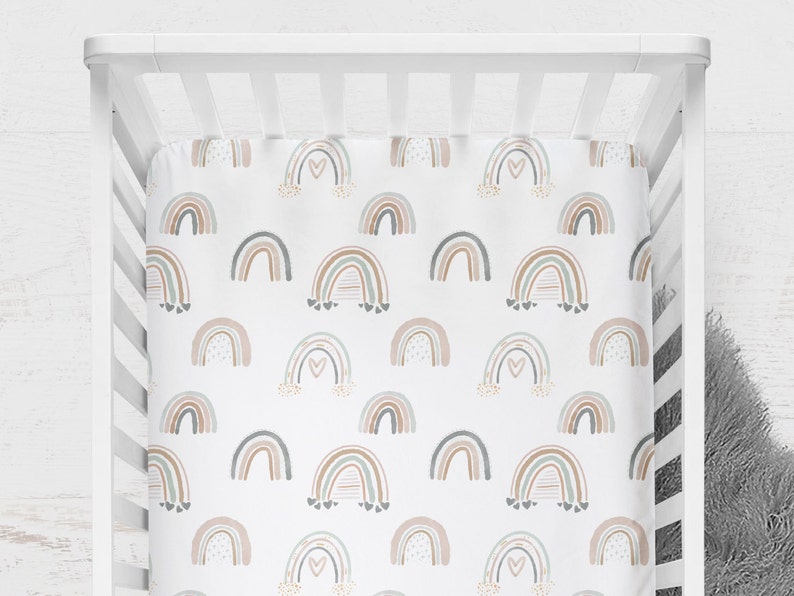 Rainbow Crib Bedding Neutral Baby Nursery Baby Boy Bedding Etsy