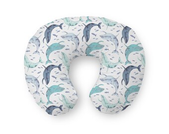 Nursing Pillow Cover, Breastfeeding Pillow Cover, Nursing Cover, Ocean, Baby Shower Gift, Baby Boy Gift, Whale, Coastal, Nautical, Blue