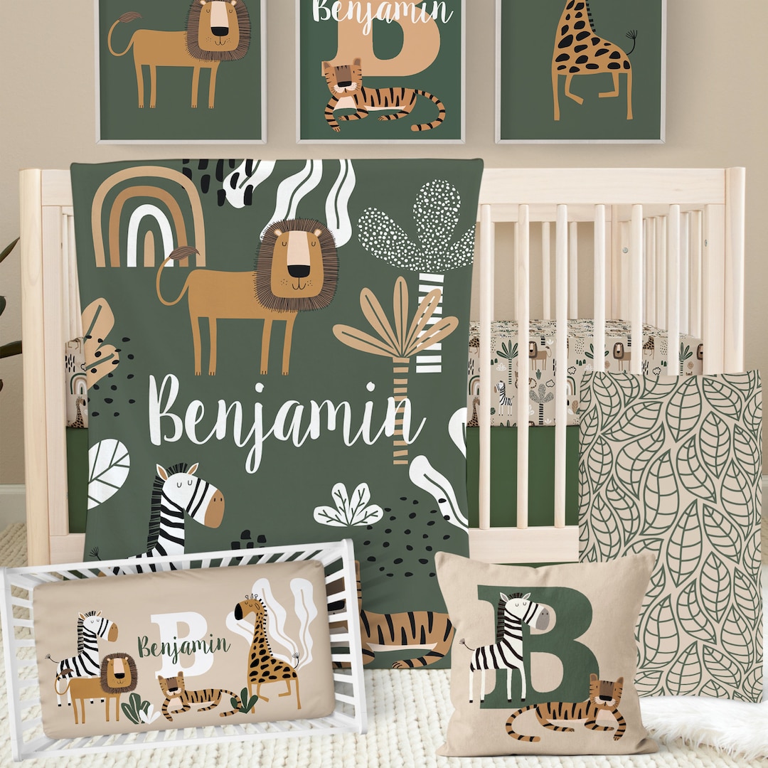 Baby Boy Nursery Bedding Set, Jungle Crib Bedding, Safari Nursery Decor