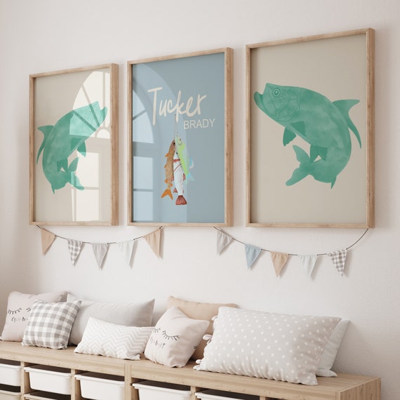 Nursery Wall Art, Fishing Time Decor, Fish Nursery Decor, Baby