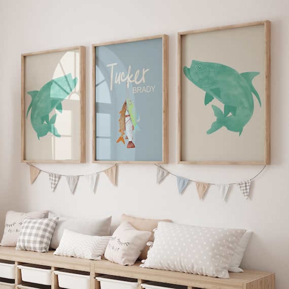 Nursery Wall Art, Fishing Time Decor, Fish Nursery Decor, Baby Crib  Bedding, Personalized, Fishing, Nature Room Decor, Toddler, Boy, Outdoor 