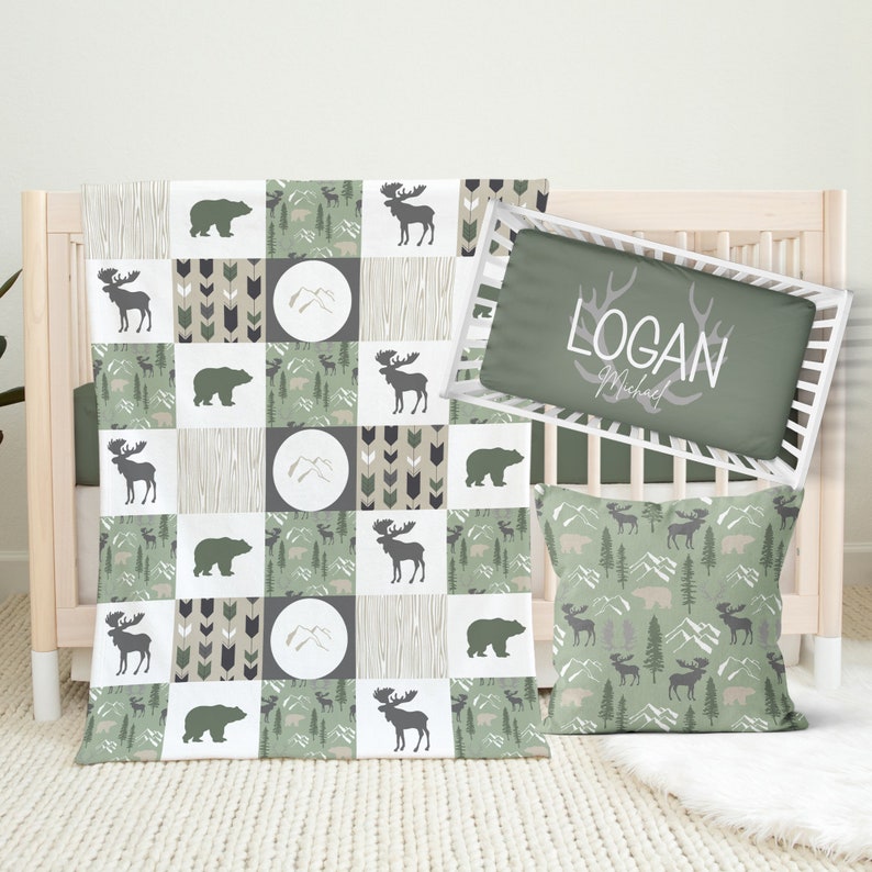 Sage Green Nursery Bedding Boy Bedding for Nursery Woodland Etsy