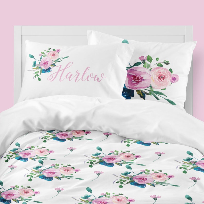 Pink Floral Bedding Navy Queen Duvet Cover Twin Comforter Etsy