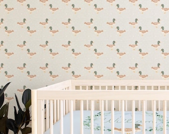 Duckling Peel and Stick Wallpaper: Cottagecore Baby Boy Nursery