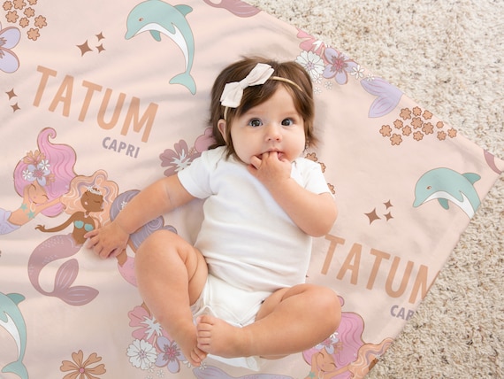 Personalized Mermaid Baby Blanket Boho Baby Girl Gift Groovy