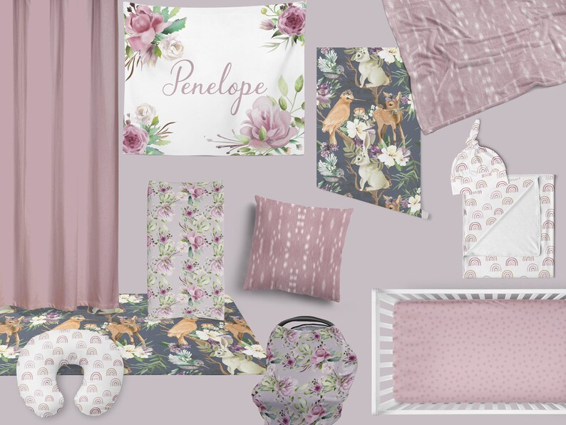 Girl Crib Bedding Mauve Baby Bedding Floral Girl Nursery Etsy