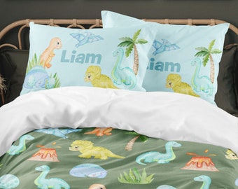 Dino Boy Bedding Set, Dinosaur Bedroom, Dino Boys Bedding, T-Rex, Comforter, Duvet Cover, Toddler, Twin, Full, Queen, King, Pillowcase, Boy