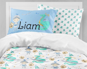 Bedding Set, Boys Room, Knight, Fairy Tale, Dragon, Toddler Bedding, Comforter, Duvet Cover, Twin, Queen, King, , Personalized