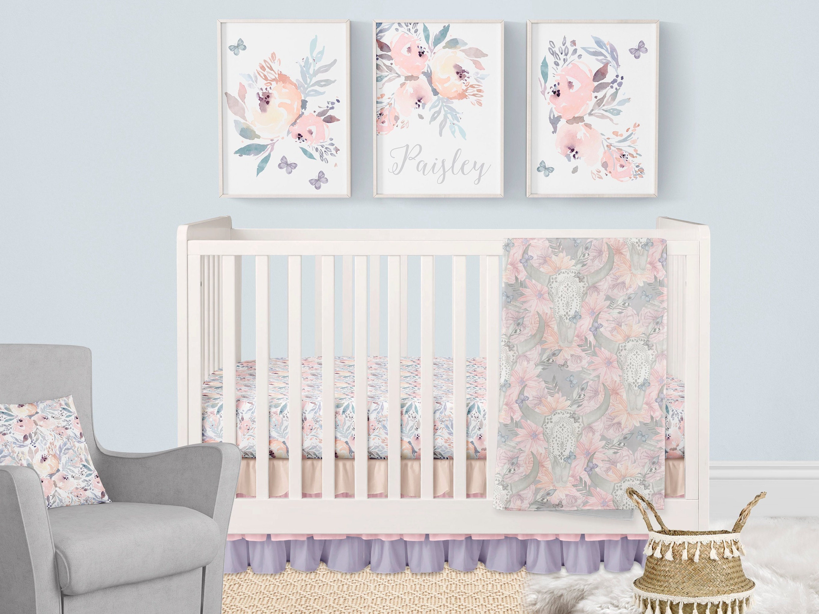 Floral Crib Bedding Boho Girl Nursery Rustic Floral Etsy