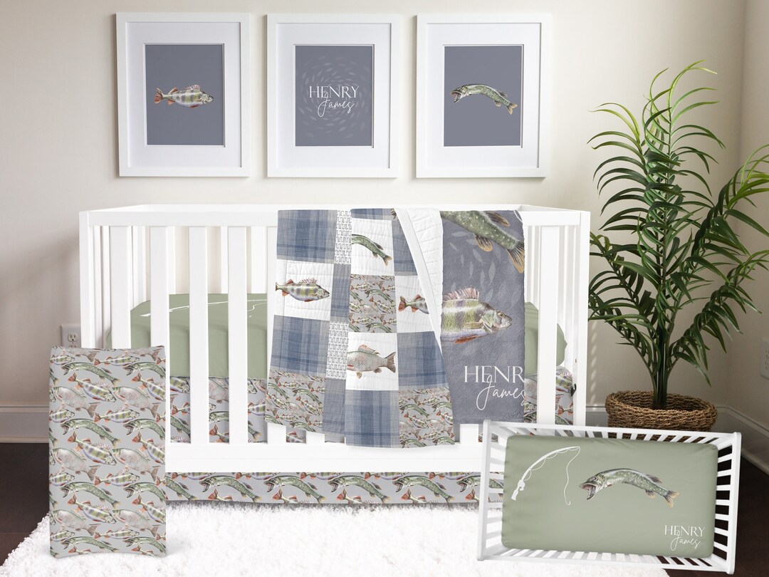 Gone Fishing Crib Bedding Set, Baby Boy Nursery, Fishing Nursery Decor, Baby Boy Shower Gift