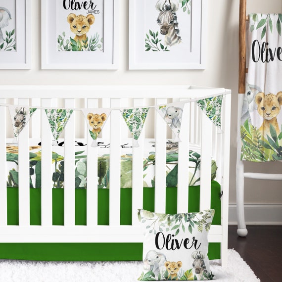 Baby Boy Safari Crib Bedding Set Jungle Boy Nursery Elephant Baby Bedding Giraffe Lion Personalized Crib Sheet Baby Blanket Baby Gift Etsy UK
