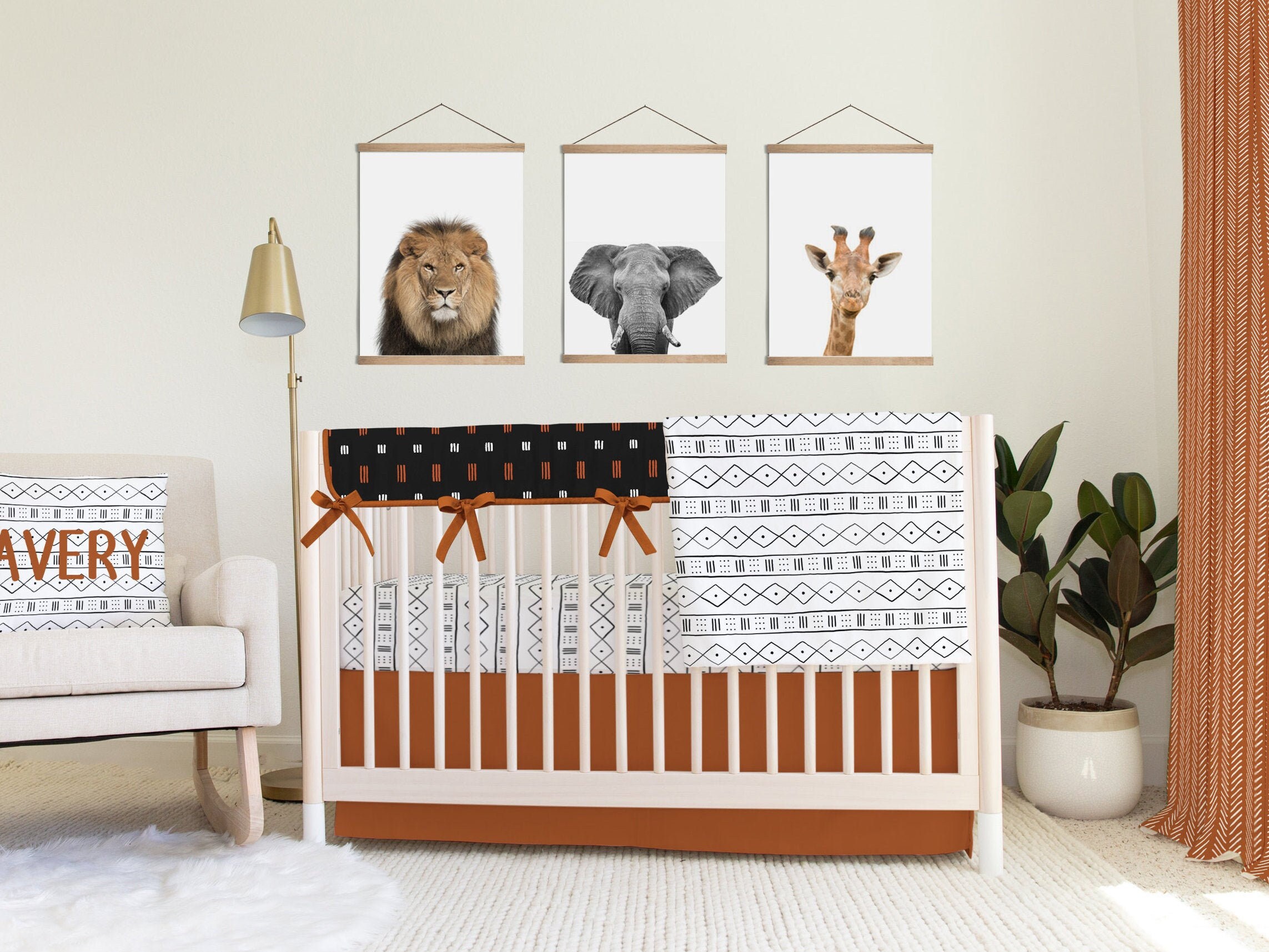 rust mudcloth crib sheet