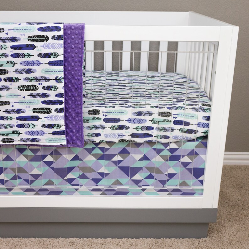 Purple And Mint Crib Bedding Baby Girl Feather Crib Sheet Etsy