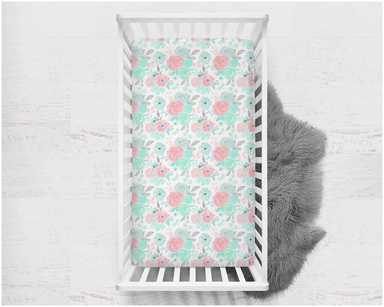 Girl Nursery Bedding Set Floral Baby Bedding Mint Crib Etsy