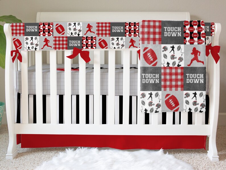 Football Crib Bedding Red Black and White Personalized Crib Etsy