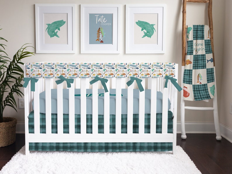 Boy Crib Bedding Fishing Baby Nursery Gone Fishing Plaid Etsy