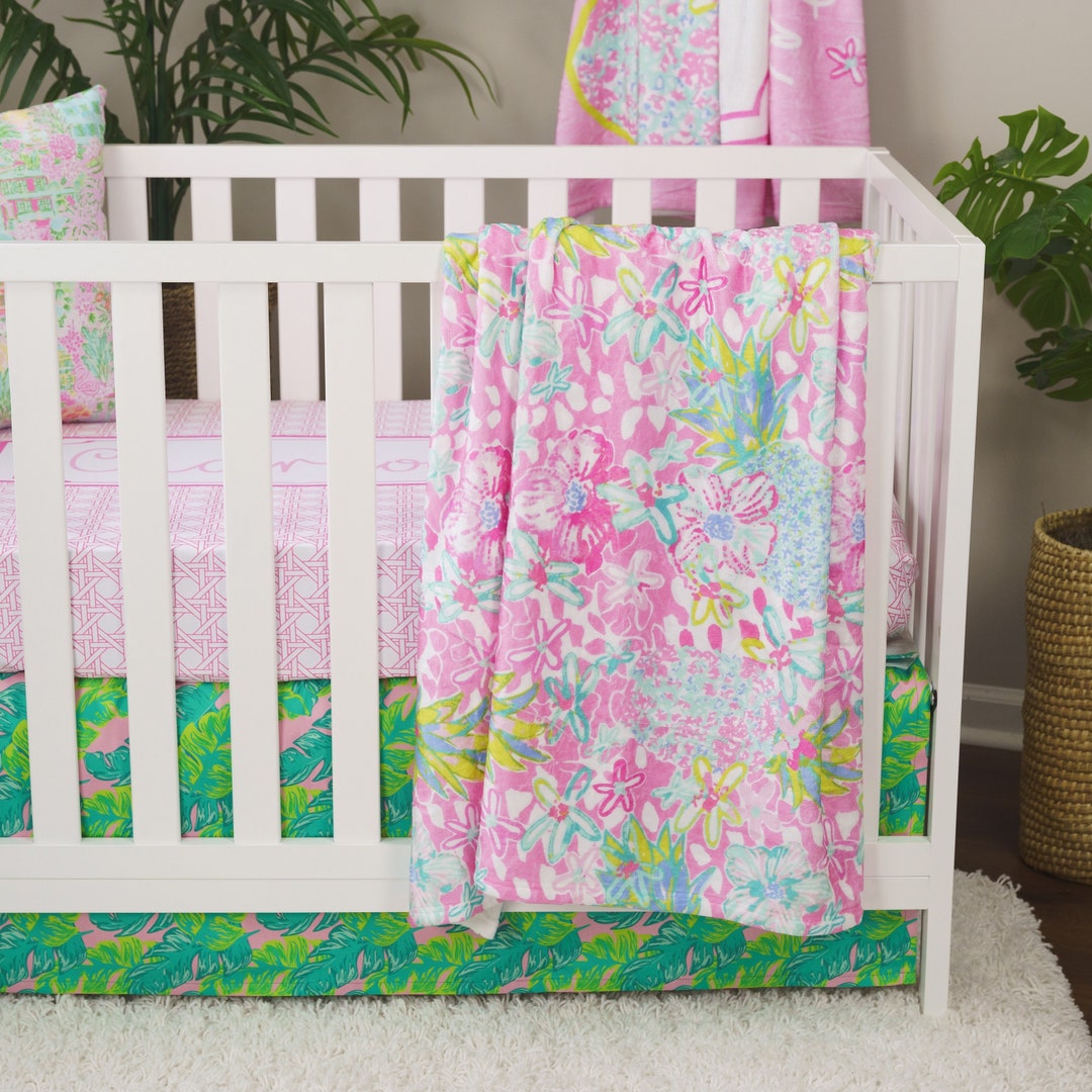 Baby Girl Crib Bedding Set, Preppy Baby Nursery, Pink and Lime Baby ...
