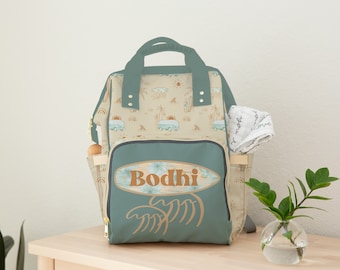 Personalized Surfer Diaper Backpack: Boho Baby Boy Gift