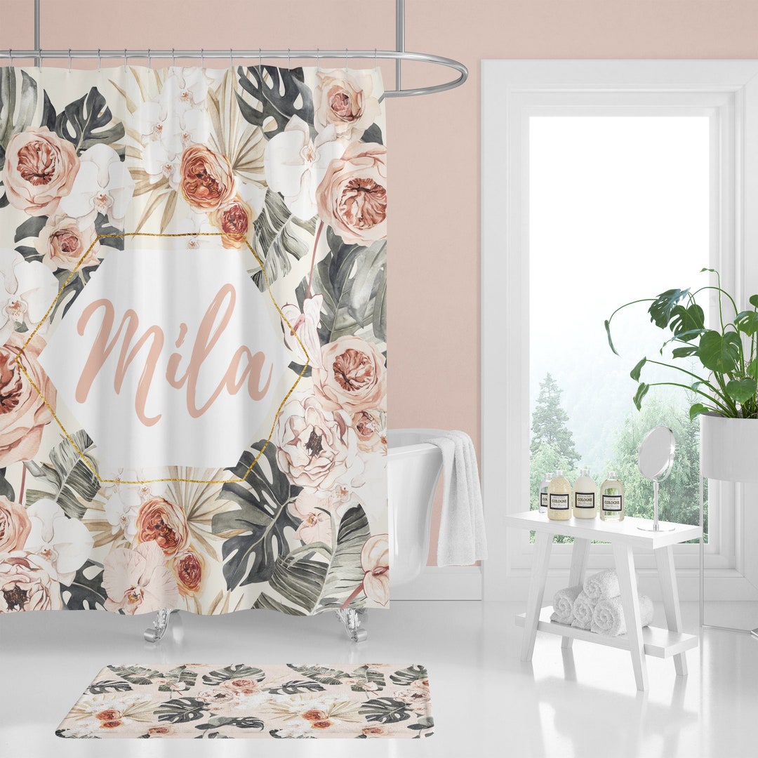 Boho Floral Shower Curtain, Kids Bathroom Decor, Teen Shower Curtain ...