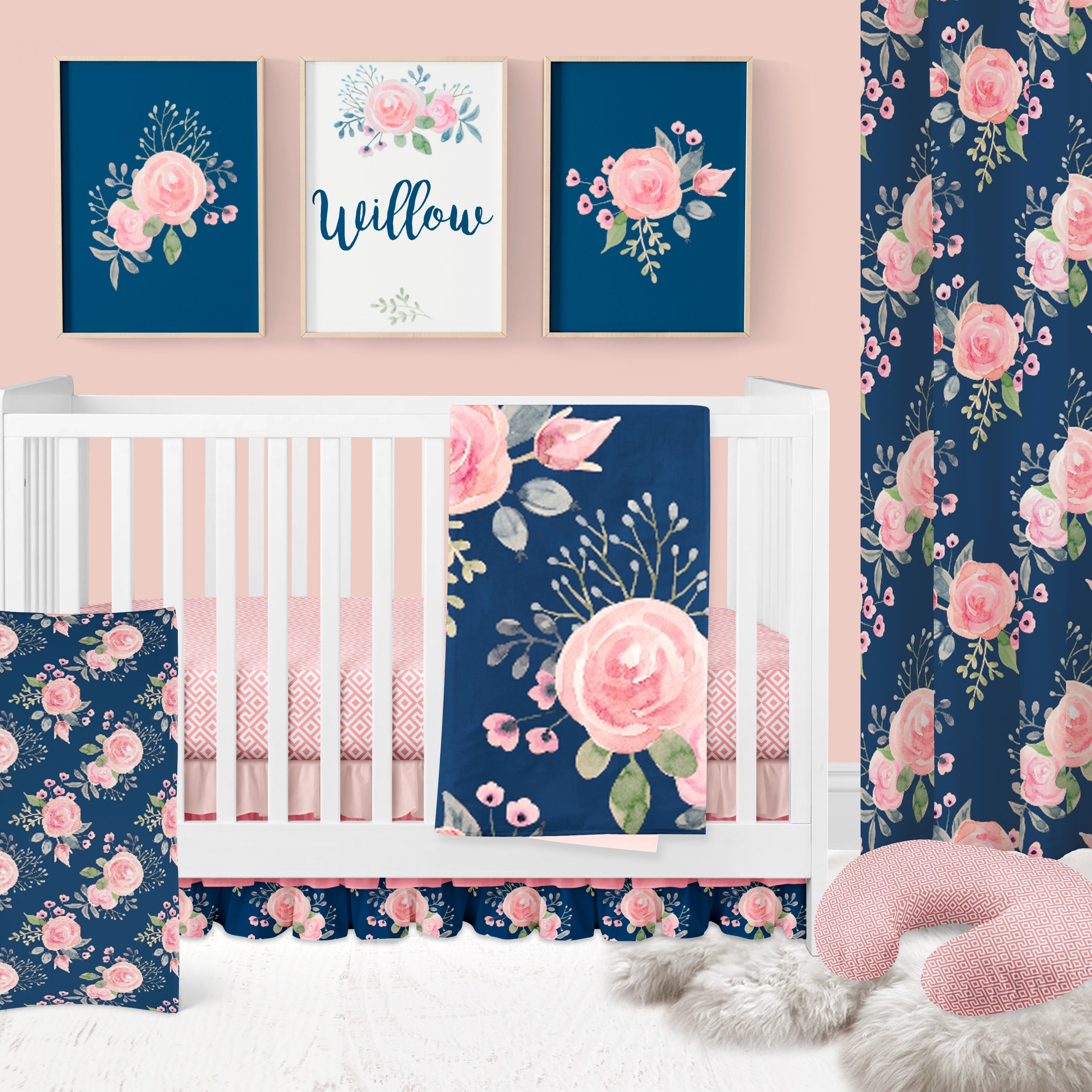 Navy floral shop baby bedding