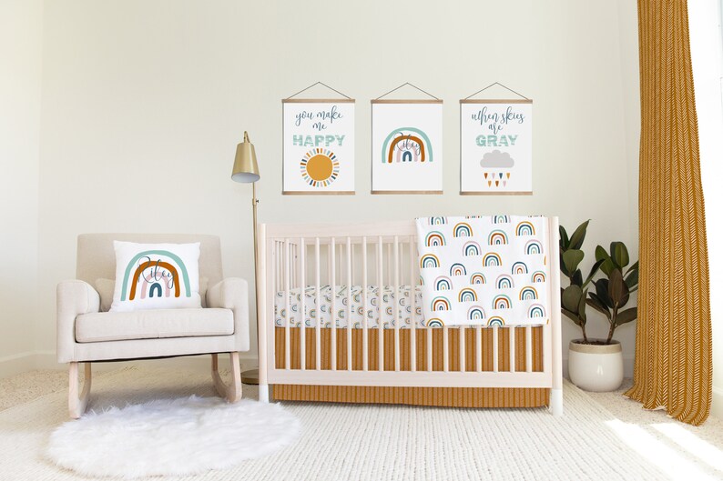 Neutral Crib Bedding Rainbow Baby Bedding Set Rust Teal Etsy